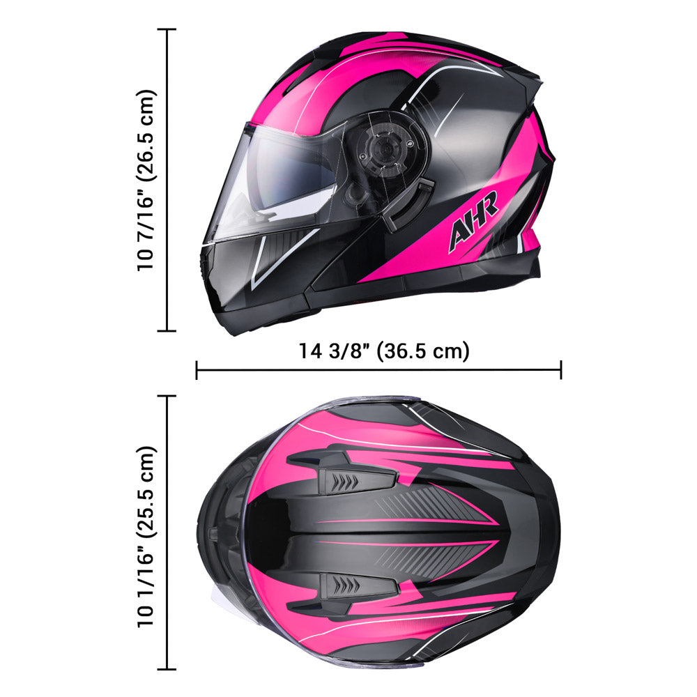 AHR Helmet Flip Up Modular Helmet RUN-M3 DOT Black Pink
