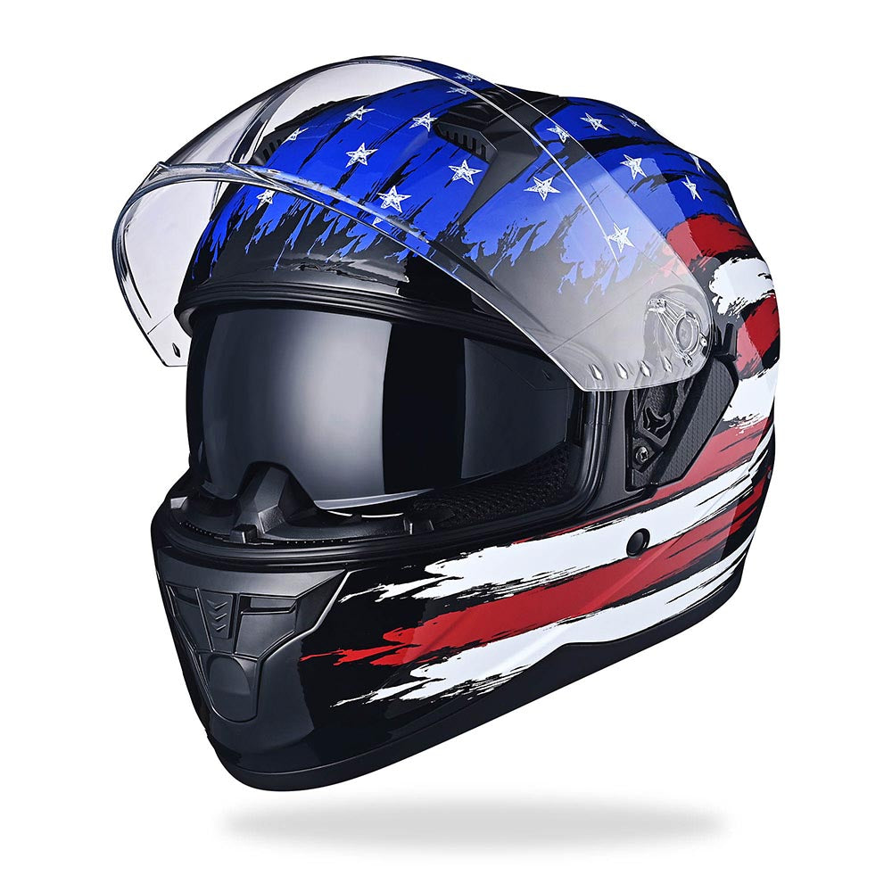 AHR RUN-F Full Face Helmet with Dual Visor American Flag