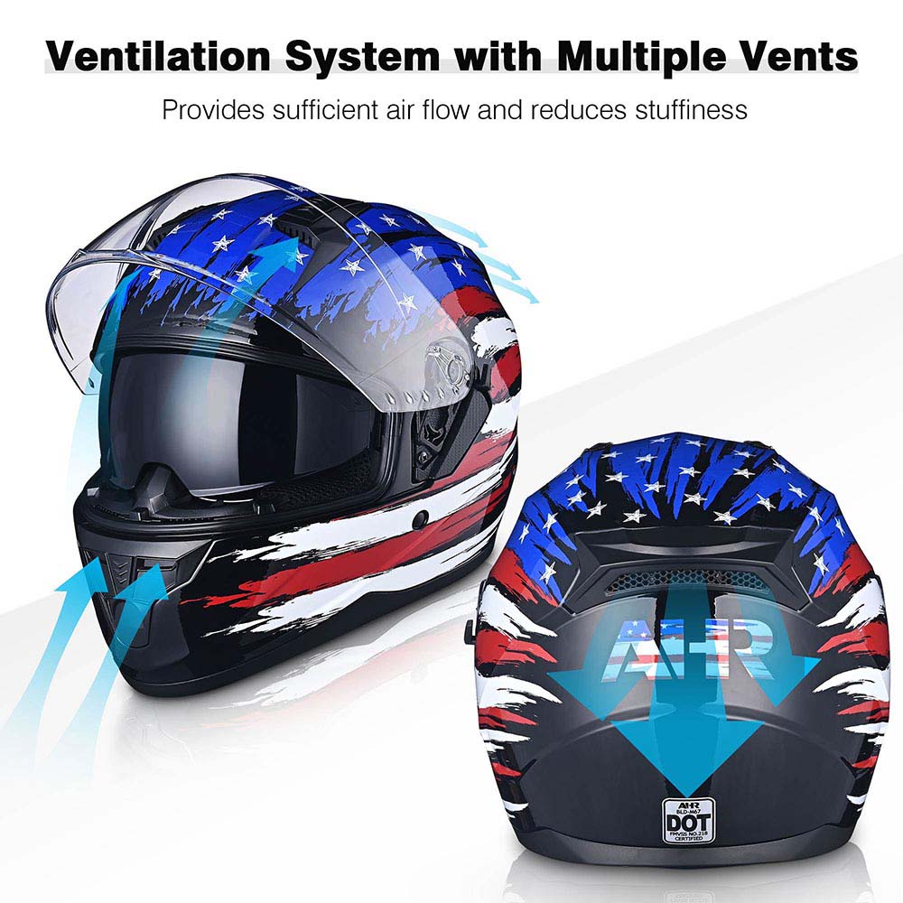 AHR RUN-F Full Face Helmet with Dual Visor American Flag