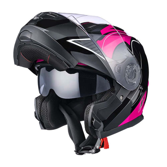 AHR Helmet Flip Up Modular Helmet RUN-M3 DOT Black Pink